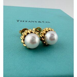 Tiffany & Co. Jean Schlumberger Acorn Earrings 18k Gold Pearl Stud Earrings 6.3g